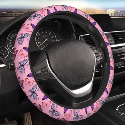 Pink Butterfly Elastic Steering Wheel Cover Universal 15 Inch - color: 11