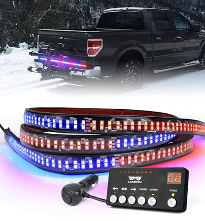 LUMENIX 49" Inch Strobe Light Strips, Back Window | Tailgate Red Blue Emergency Warning Flashing Police Double Row LED Strip Lights Bar w/Controller for Responder POV Cop Vehicles Trucks SUVs - 1PC - color: Red Blue