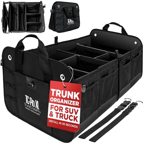TRUNKCRATEPRO XL Heavy-Duty Trunk Organizer – Reinforced SUV & Truck Cargo Storage with 6 Adjustable Compartments, Non-Slip Base & Securing Straps (Foldable Design, Black) - color: Black, size: ExtraLarge