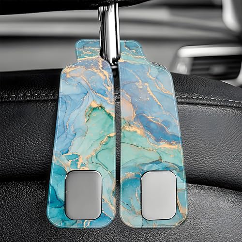Car Seat Headrest Hooks for Purses and Bags Abstract Turquoise Golden Marble 1 Pack Bag Purse Holder for Car with Double Metal Hooks Car Purse Hanger Hanging Accessories - color: Abstract Turquoise Golden Marble