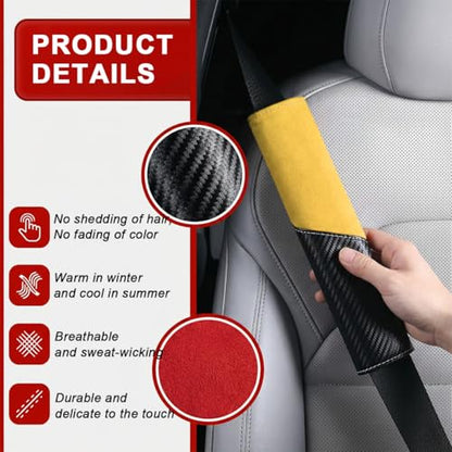 2PCS Car Seat Belt Cover, Soft Carbon Fiber Suede Breathable Vehicle Seat Strap Shoulder Cushion, Comfortable Automotive Interior Seatbelt Mat Pad, Universal for SUV Van RV (Black/Yellow) - color: Black/Yellow