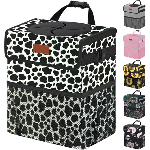 Vankor Car Trash Can for Car Cute,Bag Bin Hanging Waterproof Automotive Garbage Cans Leak Proof Vehicle Trash Can Cow Print - color: Cow Print, size: 2.2 Gallons
