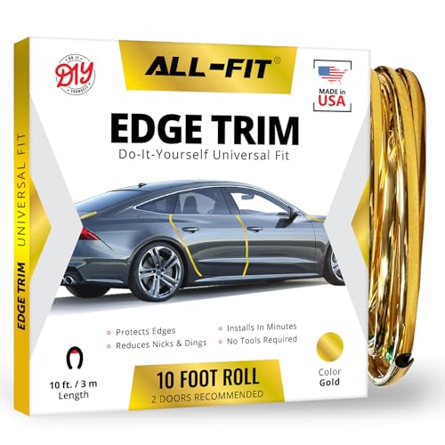 All-Fit Automotive Car Door Edge Protector – Universal DIY Edge Trim to Prevent Scratches & Dings – Flexible Adhesive Molding Trim for Cars, Trucks & SUVs (10 Ft - Gold) - color: Gold