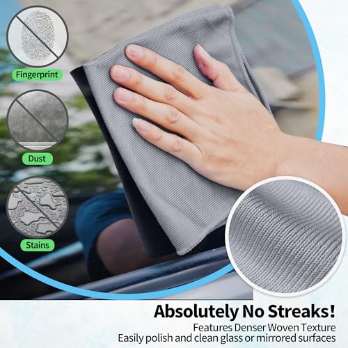Microfiber Cleaning Cloth - 10 Pack Glasses Cleaning Cloth, 16" x 14" Window Cleaning Rags, Streak Free Lint Free Polishing Cloths Wipes for Eye Glass, Stainless Steel, Windshield, Grey - color: Grey, size: 10 Pk-16" X 14"