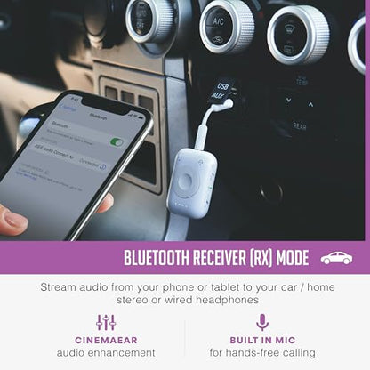 MEE audio Connect Air Pro Bluetooth Wireless Audio Transmitter & Receiver for AirPods or Bluetooth Headphones, 2-in-1 Adapter with Detachable Cable 3.5mm Aux Audio Jack for Airplanes, Auto, Gym, White - color: White, style: Connect Air Pro