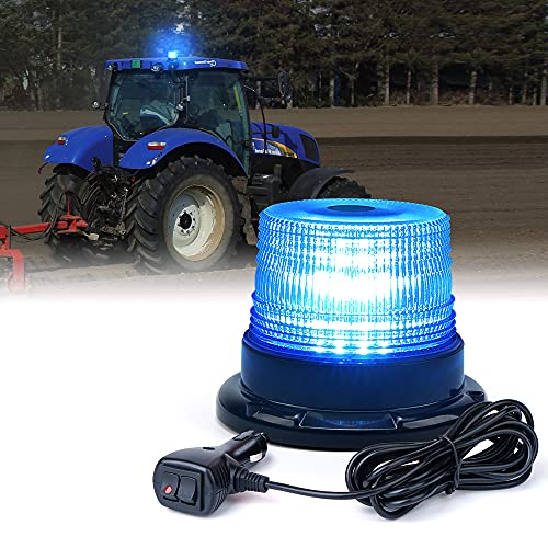 Xprite Blue LED Rooftop Beacon Strobe Light w/Magnetic Base Warning Safety Police Flashing Lights for Law Enforcement Vehicles Forklift Trucks Golf Carts UTV ATV Snowplows Firefighters Volunteer EMS - color: Blue