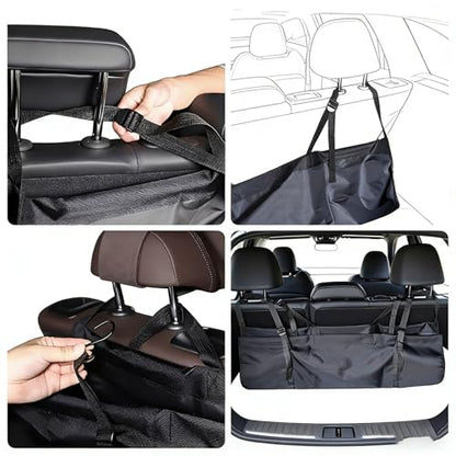 Car Trunk Organizer Hanging Bag, Waterproof Backseat Storage for SUV Jeep Truck Minivan, Black, 35.4 x 11.2 Inches, Foldable - color: black