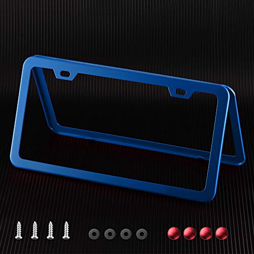 Blue License Plate Frame, Metal Thin Stainless Steel with 2 Holes Screw Cap, 2 Pack (Blue) - color: Blue