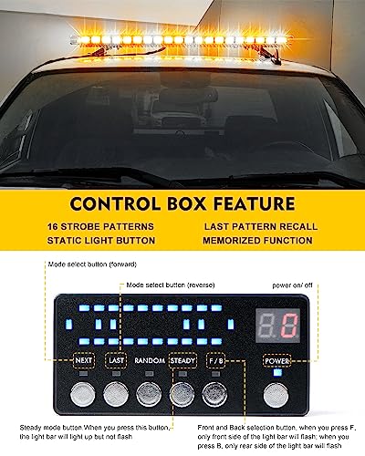 LUMENIX 48 Inch LED Rooftop Emergency Strobe Lights Bar w/Adjustable Mounting Brackets, Warning Caution Security Lightbar for Construction Vehicles Law Enforcement Snowplow Tow Trucks - White Amber - color: White Amber