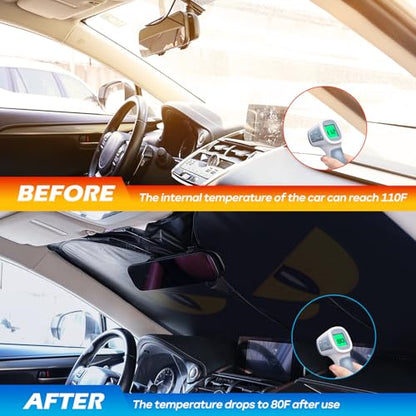 Car Windshield Sun Shade - Reflector Sunshade Offers Ultimate Protection for Car Interior, Cool Reflective Sun Blocker Fits Small Sedans, Mini SUVs - color: Black