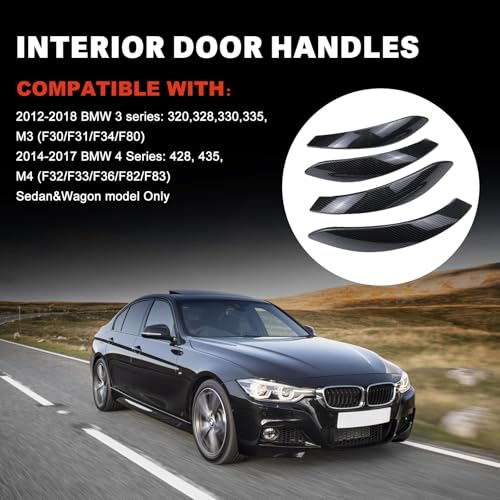 USTAR Carbon Fiber Door Pull Handle Cover Fit for BMW F30 F31 F34 F80 3 Series 320 328 330 335 M3 2012-2018 and BMW F32 F33 F36 F82 F83 4 Series 428 435 M4 2014-2017 51417275488 51417275487