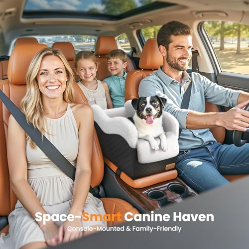 Portable Small Dog Seat for Car, Luxury Center Console Dog Car Seat Booster with Safety Tethers, Anti-Collapse Pet Travel Carseat for SUV, Truck (Black/White) - color: Black/White