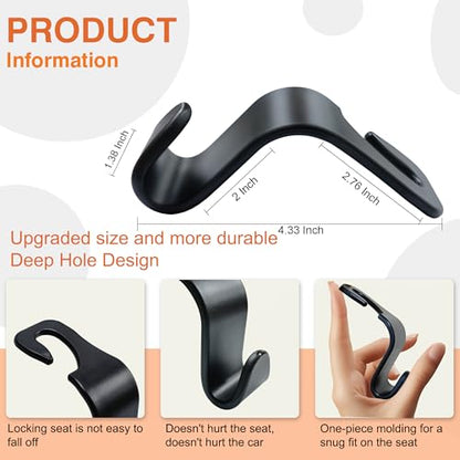 Car Seat Hooks & Purse Holder - 4 Pack Boxed,55 lb Heavy Duty,Eco PP Car Hooks for Purse/Bag/Baby Gear/Gym Bag/Groceries/Cup/,Fits 0.32-0.55”Car Headrest Rods (Black) - color: Black