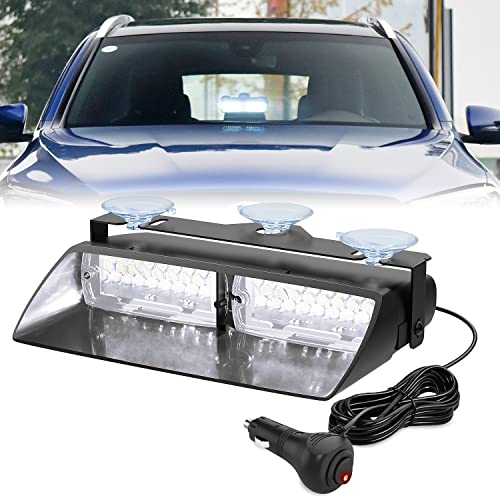 Nilight White Emergency Strobe Lights Windshield Hazard Warning Safety Flash with Suction Cups Super Bright LED Light for Police Enforcement Firefighters Vehicle Truck - color: White
