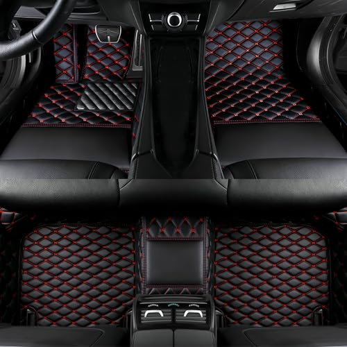 Customize All-Weather Protection Luxury Leather Floor Mats for Cars, SUVs, and Trucks According to Automotive Model (3D Black red Floor mats) - color: 3D black red floor mats