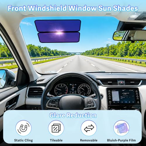 ZATOOTO Car Window Shade for Driver Window Sun Shade, 2 Pack 16"x7" Static Cling Sun Shade for Car | Bluish-Purple for Glare | Tile Two for Custom Coverage| Removable for Changing Light Conditions - size: 2 Pack (16 x 7 in)