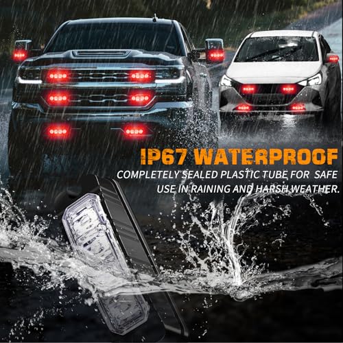 XRIDONSEN 8PCS Sync Red Grill Emergency Lights 32 LED Grille Surface Mount Firefighter Police Lights Strobe Flashing Warning Safety Hazard First Responder Light for Vehicles Firefighters Trucks Car - color: Red