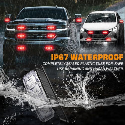 XRIDONSEN 8PCS Sync Red Grill Emergency Lights 32 LED Grille Surface Mount Firefighter Police Lights Strobe Flashing Warning Safety Hazard First Responder Light for Vehicles Firefighters Trucks Car - color: Red