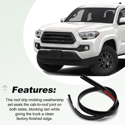 1 Pair Roof Drip Molding Trim Weatherstrip Left and Right Compatible with 2016-2023 Toyota Tacoma Double CAB Replace 75552-04080 75552-04081 75552-04082 75551-04080 75551-04081 75551-04082