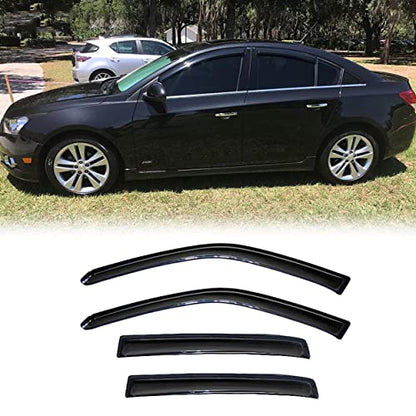 Side Window Wind Deflector fit for 2011-2015 Chevy Cruze&2016-2016 Chevrolet Cruze Limited, 4pcs Out-Channel Tape-On Rain Guards Set, Dark Smoke Nice Window Shade Visor 94611 - size: 2011-2016 Chevrolet Cruze