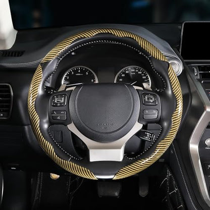 Carbon Fiber Steering Wheel Covers 3 Piece Clip on Steering Wheel Cover (Yellow) - color: Yellow