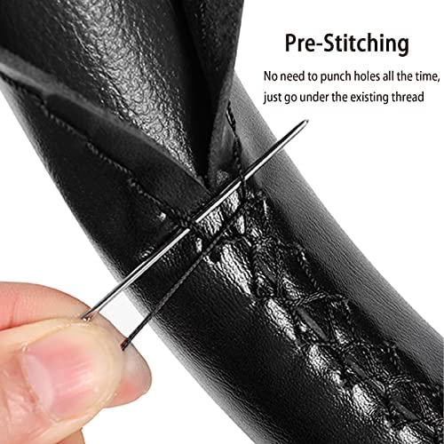 SEG Direct Genuine Leather Steering Wheel Cover, Stitch On Wrap, 15 Inch Steering Wheel Wrap for Car Truck SUV Pickup Boat, DIY Sewing with Needle Thread, Black - color: Black