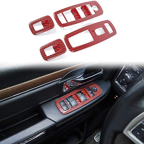 Voodonala Window Lift Switch Trim for 2011-2025+ Dodge Charger Durango, for 2010-2017 RAM, ABS Red Carbon Fiber 4pcs - color: Red Carbon Fiber, size: 2010-2017