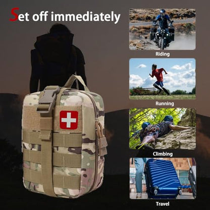 293Pcs/set - First Aid Kit Molle Pouches Emergency Survival Kit Suitable for Outdoor Activities, Home, School, Hiking, Car Travel and Camping - Quick Response First Aid Essentials (CP) - color: Cp