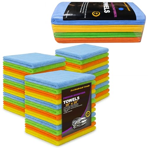 Assorted Color Microfiber Towels - 36-Pack, Dual-Sided Ultra Soft Plush Washcloth, Professional Grade Premium Microfiber Detailing Cleaning Cloths, Car, Household and Commercial (Mix Color, 16" x 16") - color: Mix Color, size: 16" x 16"