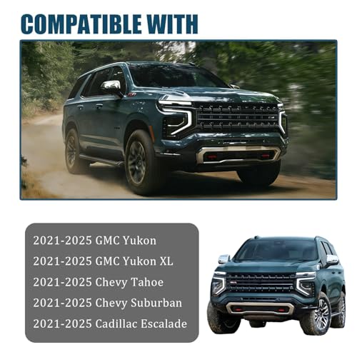 AUCERAMIC Chrome Side Mirror Cover Caps 2PCS Fit for 2021-2025 Chevy Tahoe Suburban, GMC Yukon/Yukon XL, Cadillac Escalade Stick-On Overlay