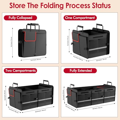 MEI&CO Car Trunk Organizer - 2.5mm PP Board Built, 35L Leakproof Cooler, 105L Capacity, 2 Tie-Down Straps, 4 Adjustable Dividers, Foldable Design for SUVs, Trucks, and Cars - color: RED