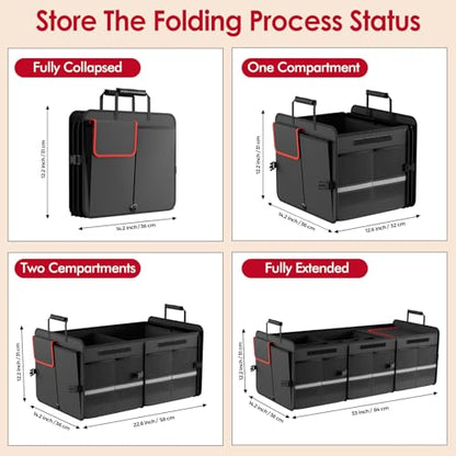 MEI&CO Car Trunk Organizer - 2.5mm PP Board Built, 35L Leakproof Cooler, 105L Capacity, 2 Tie-Down Straps, 4 Adjustable Dividers, Foldable Design for SUVs, Trucks, and Cars - color: RED