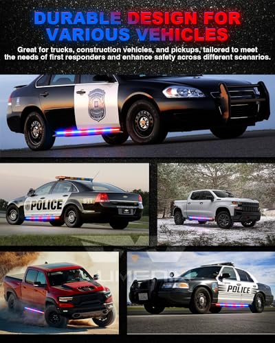 LUMENIX 2PCS 70 Inch Emergency Strobe Lights Strip LED Running Board Flexible Lights Bar Flashing Warning Hazard Safety Side Light for Law Enforcement Vehicles Trucks Pickups Police Cop Car- Red Blue - color: Red Blue