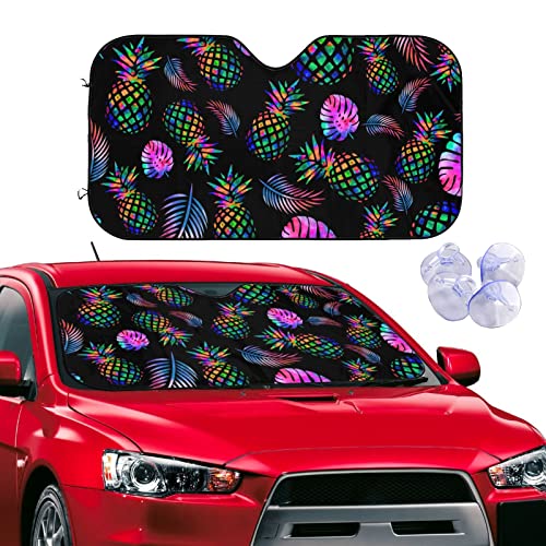 Pineapple Windshield Sun Shade Palm Leaf Tropical Foldable Car Front Sunshade for Most Sedans SUV Truck Auto Sun Blocker Visor Blocks UV Rays Keeps Your Vehicle Cool-55 x 29.9 Inch - color: Pineapple