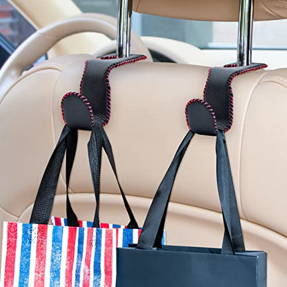 Purse Hook for Car Headrest, Leather Back Seat Organizer Hanger Holder Hook for Hanging Purses and Bags and Coats, 2Pack Black&Red - color: Black&Red