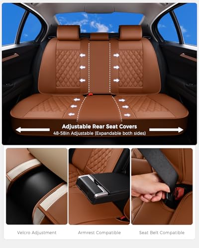 Huidasource Brown Seat Covers, Nappa Leather Car Seat Covers, Velcro Adjustable, Compatible with Airbags, Child Seat, Seat Belts, Fit for Most Cars, Vans, Trucks, SUVs (Full Set/Brown) - color: 01FS# Brown, size: 5pcs Full Set