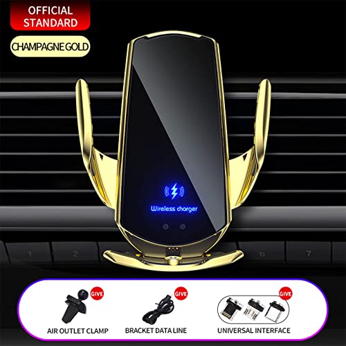 Wireless Car Charger Automotive Electric Induction 15W Wireless Charger Car Vent Mount Bracket Fast Charging Auto-Clamping Car Phone Holder Mount Air Vent Phone Holde (Gold) - color: Gold