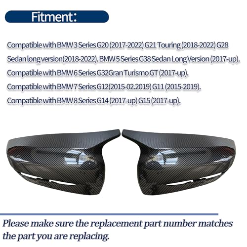 Carbon Fiber Side Mirror Caps Replacement for 2017-2022 B-MW 3 Series G20 320i 325i 330i 5 Series G30 525i 530i 540i M Sport Accessories