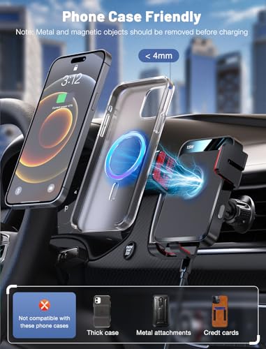 Wireless Car Charger, MOKPR Auto-Clamping Car Mount 15W/10W/7.5W Fast Charging Air Vent Car Phone Mount Compatible with iPhone 15/14/13/13 Pro/12 Pro Max/12/11/10/8 Series, Samsung Galaxy Series Red - color: Red