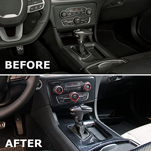 crosselec Carbon Fiber Central Control AC Gear Shift Cup Holder Headlight Switch Button Panel Cover Trim 5pcs for Dodge Charger 2015-2022 - color: black 5pcs