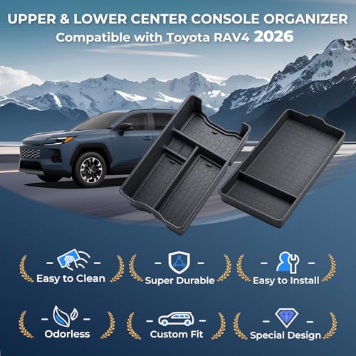 Center Console Organizer Storage Box & Armrest Bottom Mat for Toyota RAV4 2026, Interior Accessories Armrest Insert Tray Storage Box for 2026 RAV 4, Black - style: 12) Fits for Toyota RAV4, B