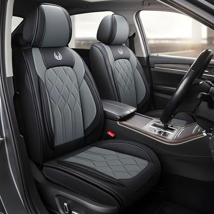 OASIS AUTO Car Seat Covers Full Set Premium Waterproof Faux Leather Cushion Universal Accessories Fit SUV Truck Sedan Automotive Vehicle Auto Interior Protector (OS013-Gray) - color: 013-Gray