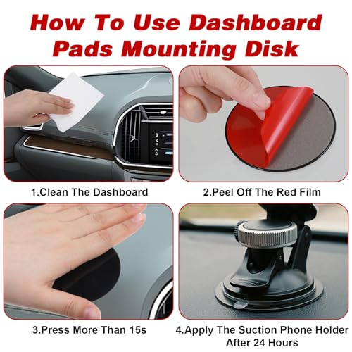4 PCS Dashboard Pad for Suction Phone Mount, 3.23" Ultra Sticky Heat-Resistant Replacement Disc for Car Dashboard, Universal Car Dashboards Phone Holder