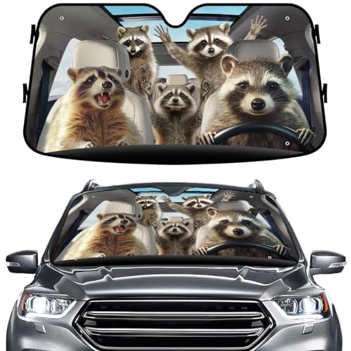 GENANY Raccoon Family Windshield Sun Shade for Car SUV Truck (55x30 Inches), Sun Shade Windshield, Shades for Front Windows, Protector Blocks UV, Xmas Auto Gift, Spring Car Decor - color: 07. Raccoon Family, size: Size S