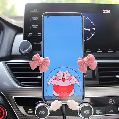 AGLOO Adorable Car Phone Holder – Pink Butterfly Bow Design,Universal Car Air Vent Phone Mount for All Smartphones,Kawaii Car Accessories for Women Girls