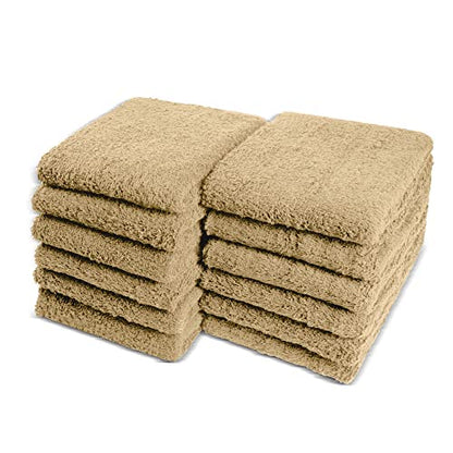 Car Care Essentials Wash Dry and Detail Towels, Set of 12, Beige, 100% Ring Spun Cotton, 16” X 27”, 4.25 lbs. per dz. Heavy Thick, Premium Multi-Purpose Towels - color: Beige