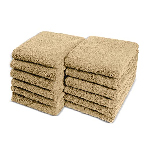 Car Care Essentials Wash Dry and Detail Towels, Set of 12, Beige, 100% Ring Spun Cotton, 16” X 27”, 4.25 lbs. per dz. Heavy Thick, Premium Multi-Purpose Towels - color: Beige