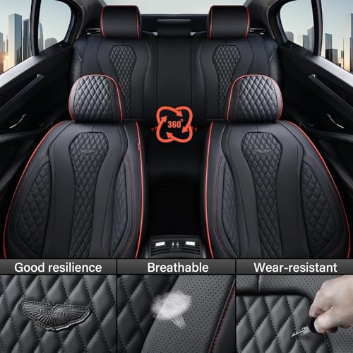 Coverado Automotive Seat Covers 5 Seats, Leather Seat Covers Fullset, Black Car Seat Covers, Luxury Car Seat Covers, Seat Cushion, Driver Seat Covers, Car Seat Protector Universal Fit Most Cars - color: Black&Red line, size: FullSet