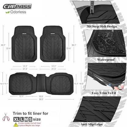 CAR PASS 3 Row Heavy Duty Rubber Car Mats, Deep-Dish All-Weather Floor Mats for 7 Seats 8 Seater 2nd & 3rd, Waterproof Universal Trim to Fit Liner Van,SUV,MPV,7 Passengers Vehicle,(Black 3 Row) - color: Black 3 Row