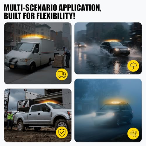 LUMENIX 42 LED Roof Top Strobe Beacon Light Bar Hazard Warning Emergency Flashing Plow Lights with Controller for Construction Vehicles Tow Trucks Postal Cars Snowplow Amber White (Patent Design) - color: White Amber